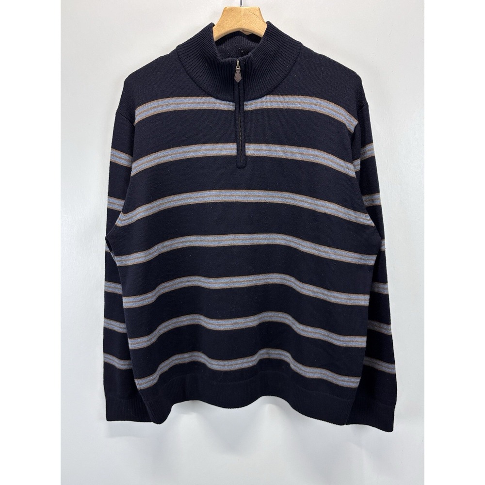 Brooks Brothers 100% Merino Wool Knit Sweater Sz X-Large Mens Navy Striped